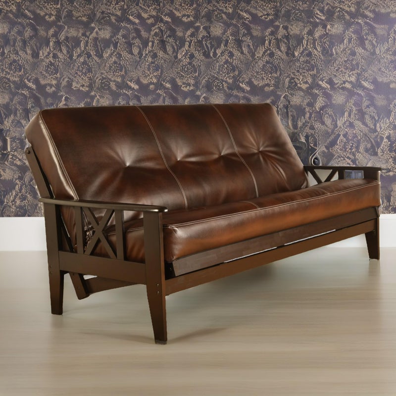 FutonX Full Size Chestnut Futon Cover Only Bonded Leather Premium Collection Fits 6-8 inch Futons Mattress (Cappuccino) - Image 2
